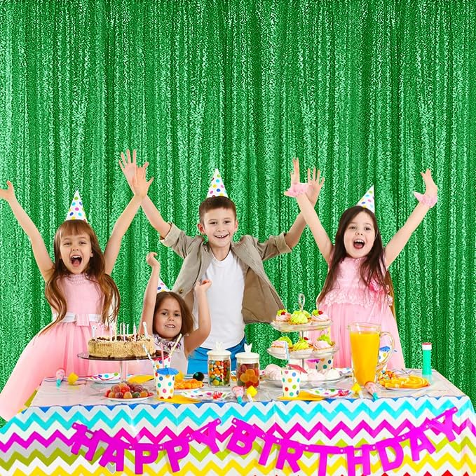 Sugargirl Grass Green Sequin Backdrop Curtain 3 Panels 2FTx8FT Glitter Grass - Image 3