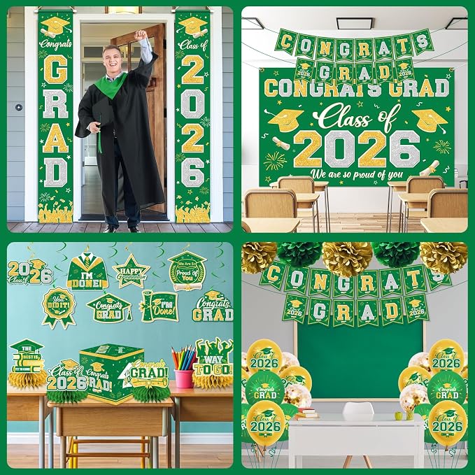 Graduation Decorations Class of 2026 Green and Gold Graduation Decorations - Image 4