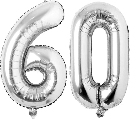 Silver 60 Number Balloons Big Giant Jumbo Large Number 60 Foil Mylar Balloons by COLORFULELVES