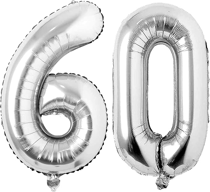 Jonhamwelbor 60 Number Balloons Silver 60 Number Big Large Giant Jumbo Foil by Jonhamwelbor