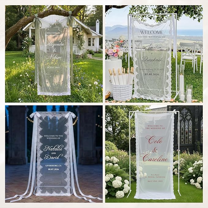 Personalized Sheer Tulle Wedding Welcome Banner Sign - Image 4