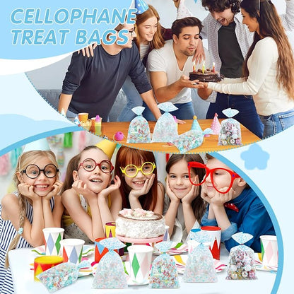 COQOFA 100 Pcs 7"X12" Blue Star Printed Clear Gift Cellophane Treat Bag Party - Image 7
