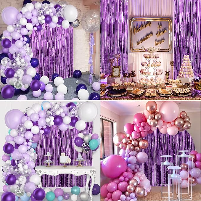 7 Pack 3.3 x 9.9 ft Purple Fringe Backdrop Streamers Party Decorations | Foil - Image 6
