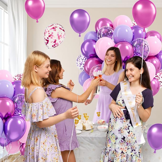 61pcs Pink and Purple Balloons, 12 Inch Purple Pink Confetti Balloons, Metallic - Image 5