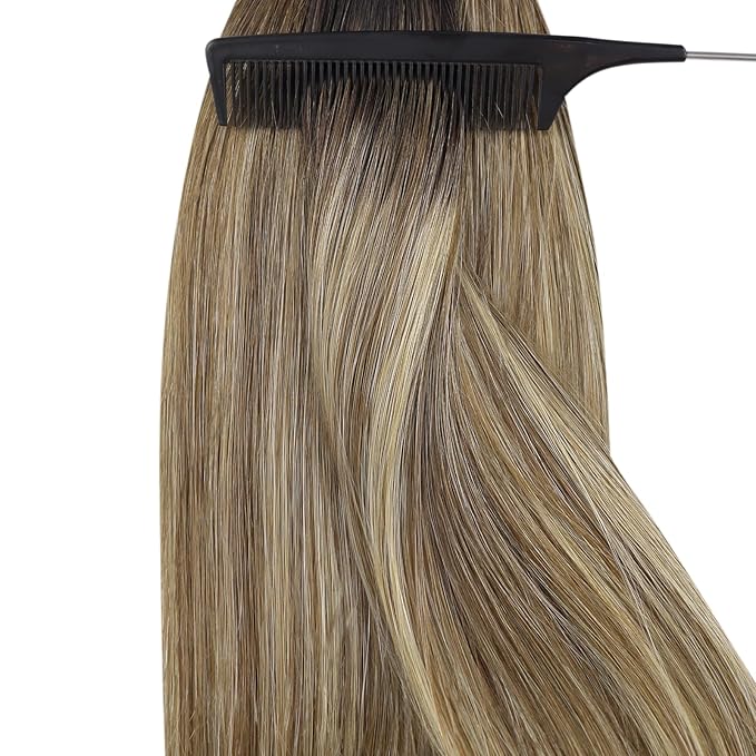 YoungSee Nano Beads Hair Extensions Real Human Hair Brown to Blonde Nano Link Hair Extensions Balayage Dark Brown with Blonde Nano Extension Human Hair Straight for Women Add Length 18inch 1g/s 50g
