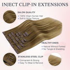 DOORES Invisible Clip in Hair Extensions 16 inch 110g 7pcs, Real Human Hair Invisi Edge Clip in Extensions, Virgin PU Clipins Straight Thickening, 6BT18D Medium Brown Highlighted Dirty Blonde