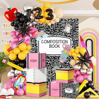 Back to School Balloon Arch Kit, All-in-1 Apple Crayon Bag Foil Balloon by Juweked