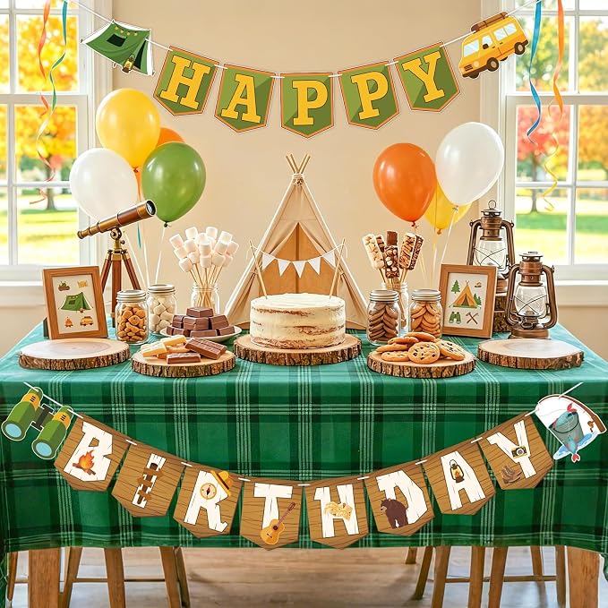 Camping Happy Birthday Banner Camping Birthday Party Decorations Camping Party - Image 7