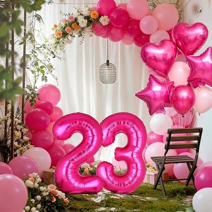 40 Inch Number Balloon Hot Pink 23 Set Pink Theme 23rd Birthday Decor 10Pcs | - Image 6