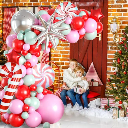 Christmas Balloon Garland Arch Kit, Xmas Candy Cane Windmill Silver Explosion - Image 7
