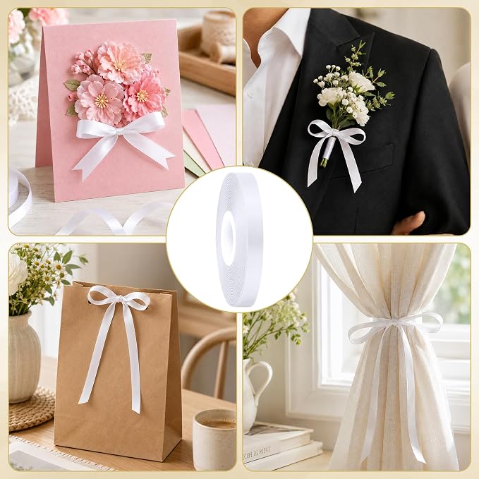 30Yards Thin White Ribbon 3/8In - Image 4