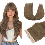 DOORES Tape in Human Hair Extensions, 18 Inch 50g 20pcs Light Ash Brown, Remy Straight Hair Extensions Skin Weft Double Side Tape