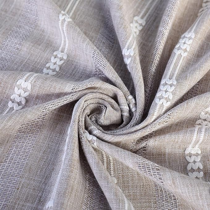 Linen Embroidery Striped Farmhouse Curtains - Image 9
