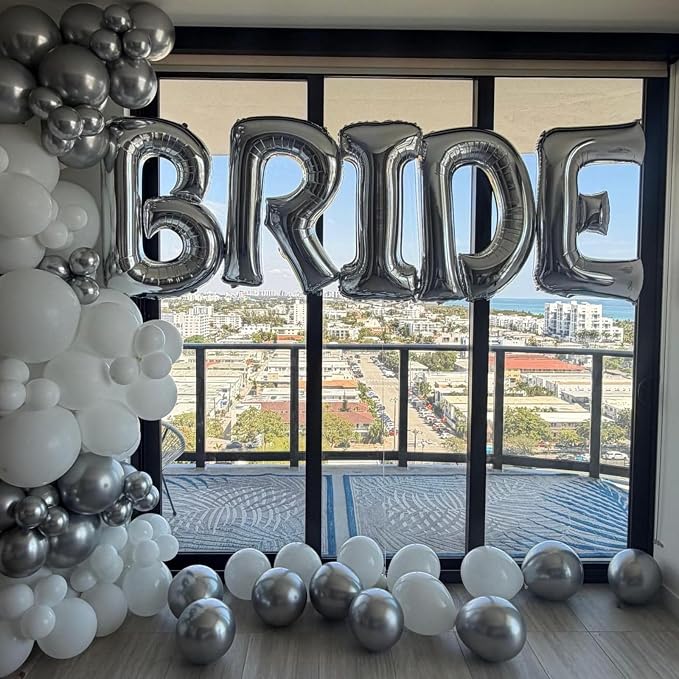 BRIDE Balloons Bachelorette, 16 inch Silver Bride Balloons - Image 8
