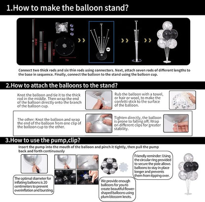 Black and Silver Balloons Table Centerpieces Stand Kit - Image 4