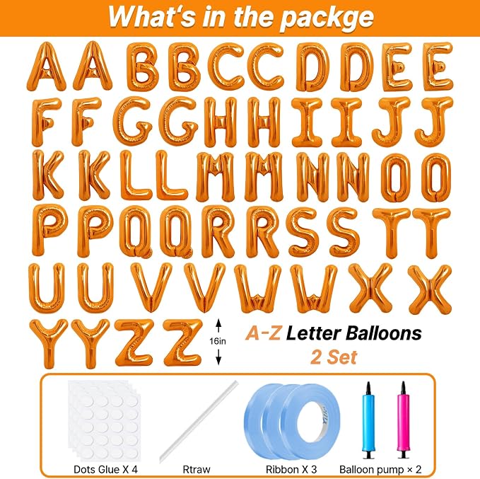 LIOZEOKUN Letter Balloons 16 Inch Alphabet A-Z Mylar Foil Balloons 2 Set - Image 2