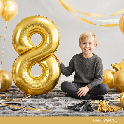 PartyWoo Number Balloons 40 Inch Gold Number 8 Kit 25pcs - Image 3