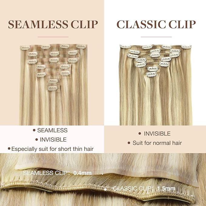 GOO GOO Clip in Hair Extensions Real Human Hair, Remy Human Hair Extensions Clip ins for Women, Natural Human Hair, 14inch 110g 7Pcs, 18A/613A Dark Blonde Highlighted Bleach Blonde