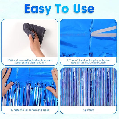 Voircoloria Blue Foil Fringe Backdrop Curtains, 2 Pack | Tinsel Streamers - Image 4