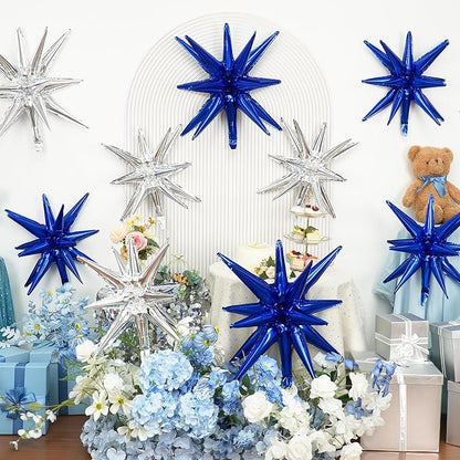 9Pcs Blue Silver Star Balloons, Large Navy Blue and Silver Explosion Foil - Image 5