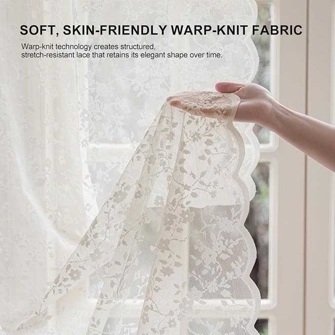 Anmao Vintage Lace Sheer Curtains 96 Inches Long - Image 4