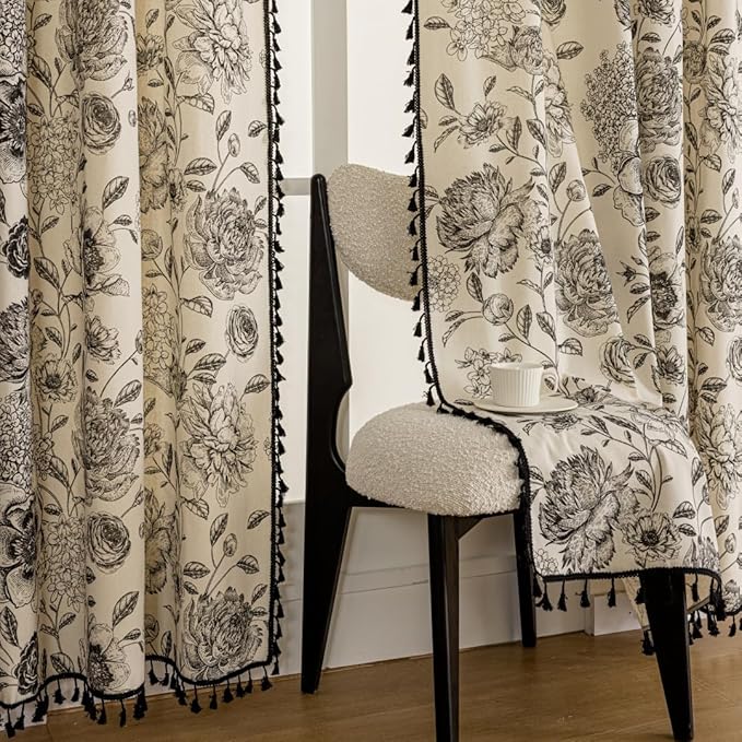 F-CHU Boho Curtains for Living Room 96 Inch Length French Country Floral Drapes - Image 4