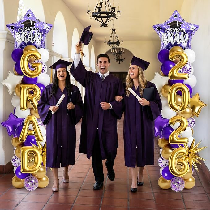 2 Set Adjustable Graduation Balloon Column Stand Kit Purple White Golden - Image 5