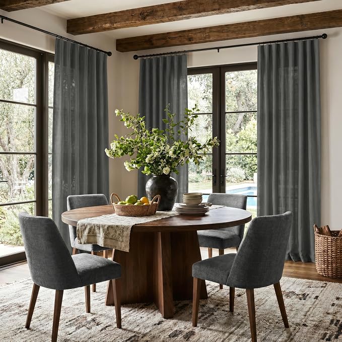 Grey Curtains for Living Room 96 Inches Long 2 Panels Back Tab Light Filtering - Image 2