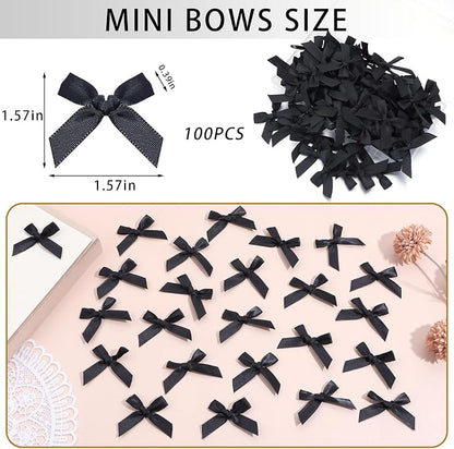 Black Mini Bows 1.57" 100PCS Small Satin Ribbon Bows - Image 2