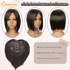QUEENTAS Brown Hair Topper for Women with Thinning Hair Pieces 6"*6"Large Coverage 360°3D Cover Silver Synthetic Short Bob with 5 Clips in Wiglets(Brown)