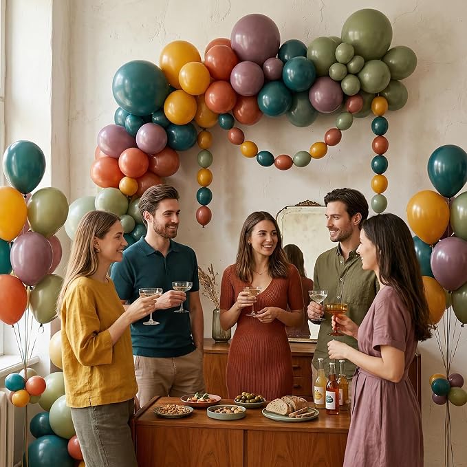 Boho Rainbow Balloons, 12inch Assorted Colors Balloon Slate Dusty Blue Mustard - Image 8