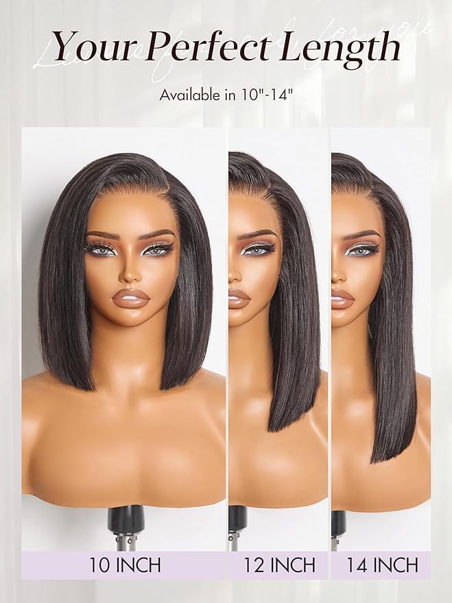 LUVME HAIR 13X4 Lace Wig NatureMAX™ PartingMax Lace 10 Inches Bob Wigs Lace Front Wigs Human Hair Pre Cut Plucked Flexi-Fit Drawstring Cap Lace Frontal Glueless 12 Inches Natural Black Color