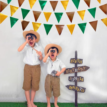Green Gold Brown Metallic Fabric Triangle Pennant Banner Flag Bunting Garland - Image 7