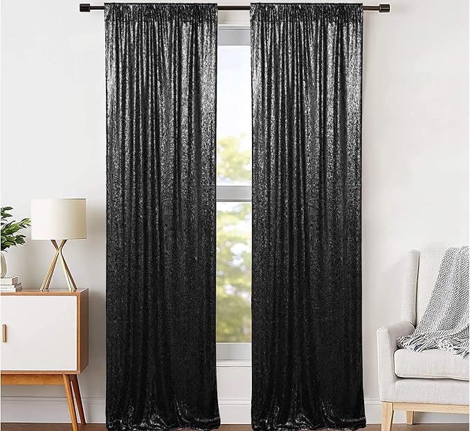 JYFLZQ Black Sequin Backdrop Curtains 2ft x 8ft 2 Panels Halloween Backdrop - Image 3