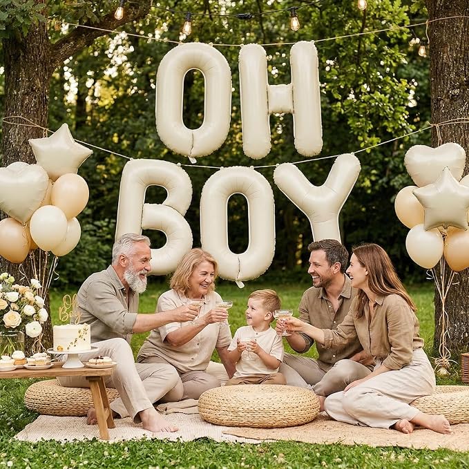 40 Inch Beige Oh Boy Balloons, Large Cream White OH BOY Balloon Letters - Image 6