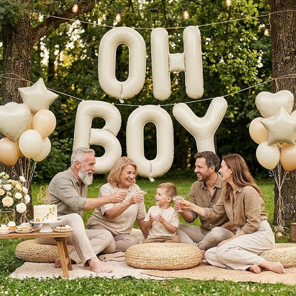 40 Inch Beige Oh Boy Balloons, Large Cream White OH BOY Balloon Letters - Image 6