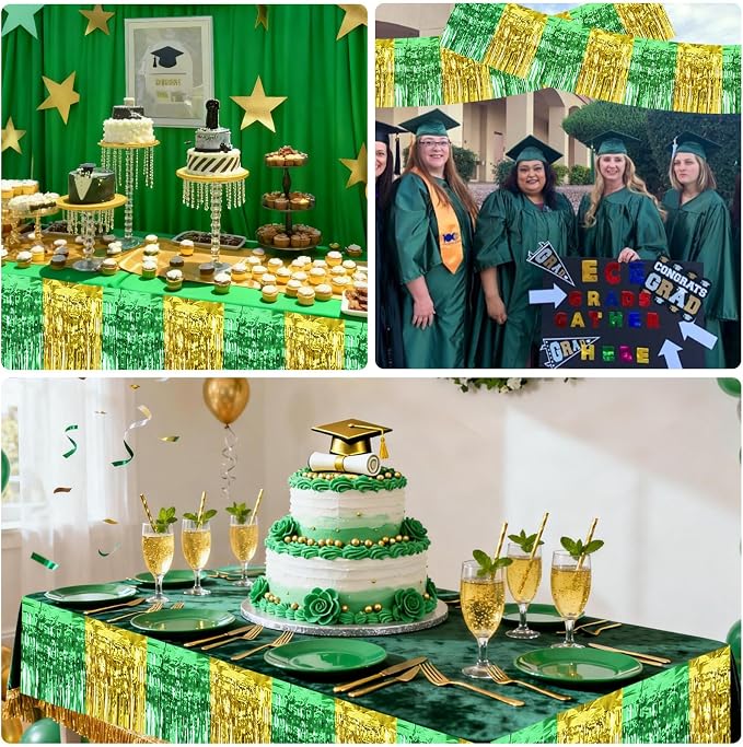 BEISHIDA Green Gold Fringe Garland Banner 30ft Wall Tinsel Foil Streamers | - Image 4
