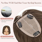 Hairro Human Hair Toppers Free Parted, 3.5x4.7" Base Hand-wovened 100% Real Hairpieces, with Invisible Clips-in for Women, for High Hairline/Adding Volume on Top, 16 Inch Cocoa Brown
