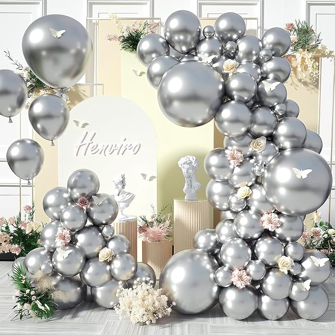 EMART Silver Balloons 12 Inch 60pcs, Latex Balloons - Image 2