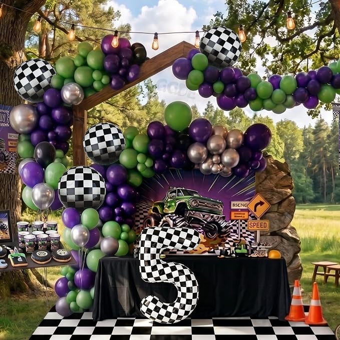 Monster Truck Birthday Party Theme 40 Inch Checkered Number Balloon 5 21Pcs | - Image 6