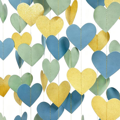 Sage Green Dusty Blue Gold Heart Party Decorations Gold Glitter Paper Dusty by pinkblume