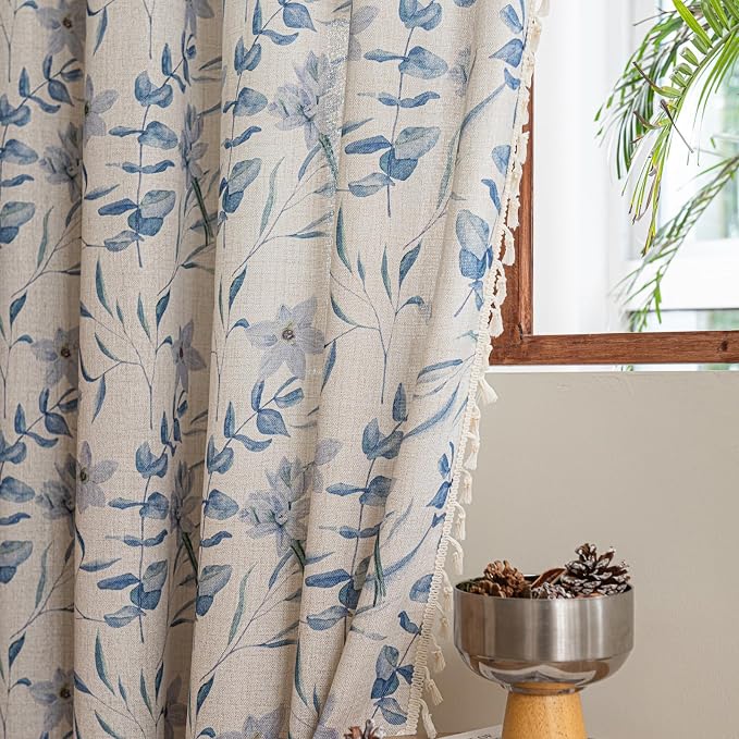 ENJOYBRIDAL Floral Curtains 63 Inch Length Semi Sheer Living Room Drapes - Image 7