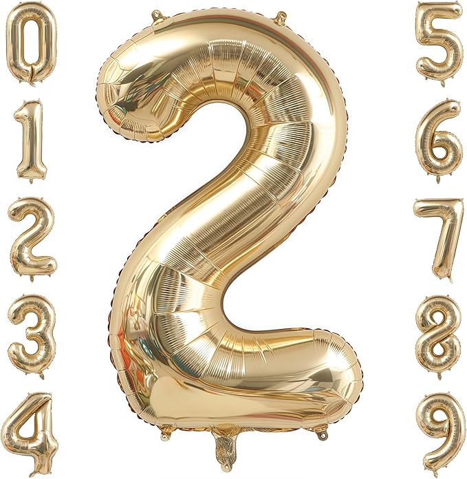 Champagne Gold 2 Balloon Number, 40 Inch Light Gold 2 Balloons Big Foil Mylar by BBPOOL