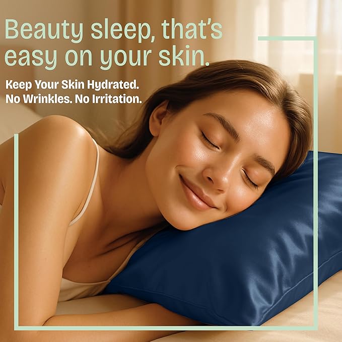 BLISSFORD Satin Pillowcase with Zipper, for Hair and Skin Care, Feels Soft and Cool Like a Silk Pillowcase, Satin Pillow Cases 2 Pack, Slik Pillow Cover, Navy - Standard Size, Set of 2