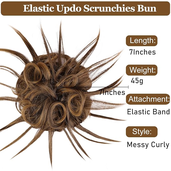 HMD Tousled Updo Messy Bun Hair Piece Hair Extension Ponytail With Elastic Rubber Band Updo Bun Synthetic Hairpieces for Women