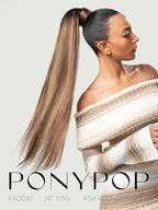 Frodio Clip in Ponytail Extension Human Hair for women Straight 26 Inches Long Straight Hair drawstring Ponytail Ash Blonde