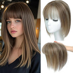 Hair Toppers for Women Real Human Hair, 360° 3D Human Hair Toppers for Women with Thinning Hair Upgrade Middle Part Clip in Bangs (P4/27(Big Coverage), 12 Inch-3D-Wispy)