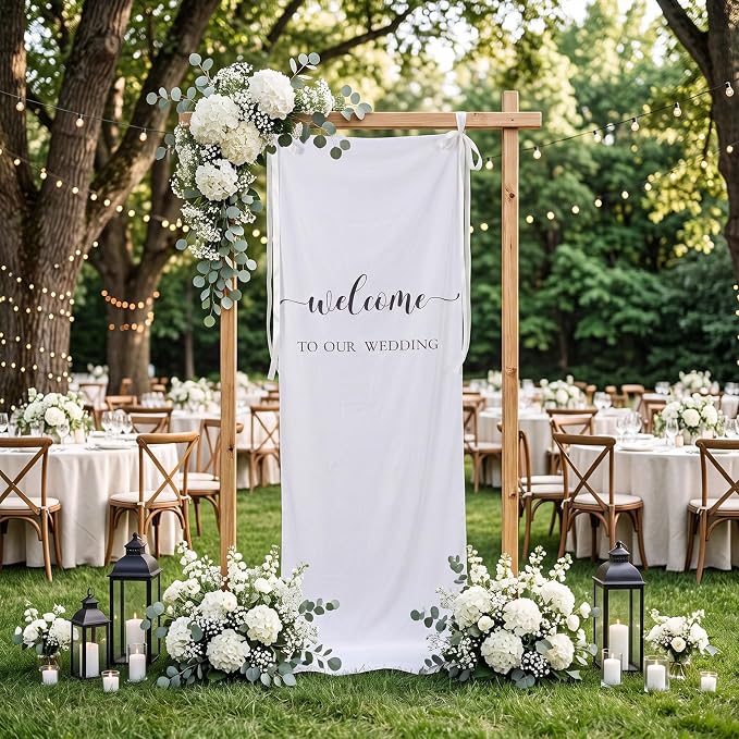 Tingjoo 27 × 78 Inch Welcome to Our Wedding Fabric Banner Long Wedding Party - Image 5