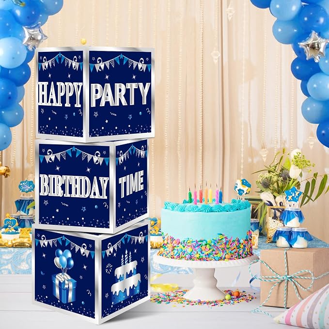 Turypaty Blue Silver Happy Birthday Decorations Boxes - Image 5