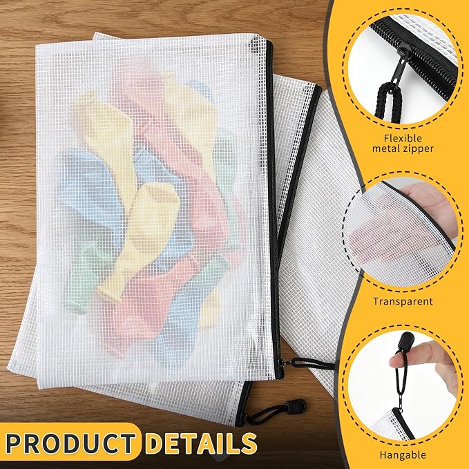 10 Pack Mesh Zipper Balloon Storage Bags, A4 Size Reusable Waterproof Plastic - Image 2